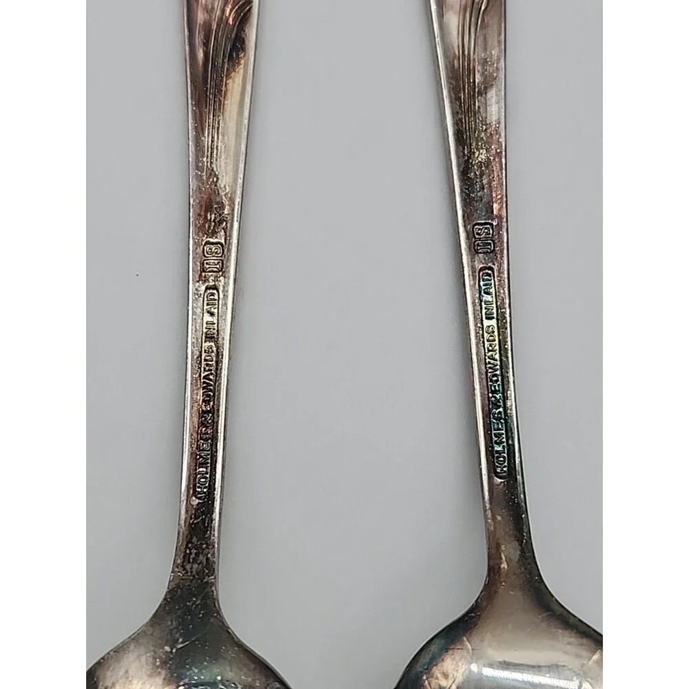 Vtg Holmes Edwards Silver Plate Romance 1925 Inlaid Flatware 2 Tea Spoons
